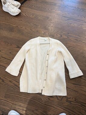 Women's Cream Ribbed Button-Front Cardigan